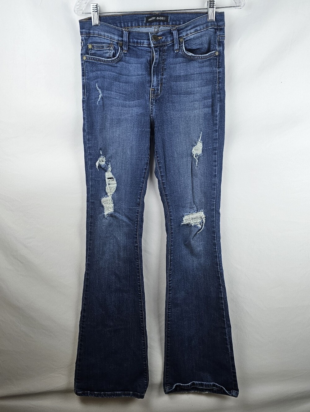 Angry Rabbit Flare Leg Mid Rise Distressed Denim Jeans Women's 9 Western Country